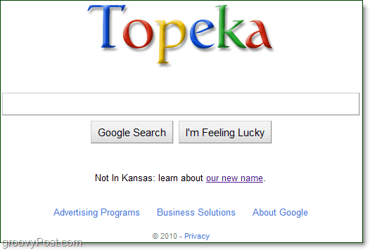 google com o novo logotipo topeka em sua página inicial