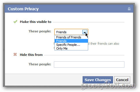 Compartilhamento de privacidade personalizado para atualizações e fotos do Facebook