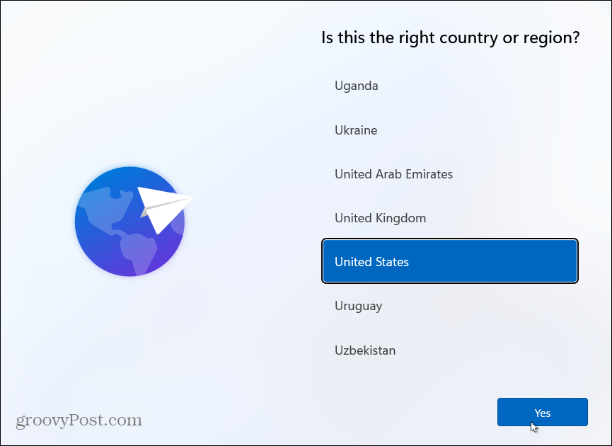 Escolha o país Instalar o Windows 11