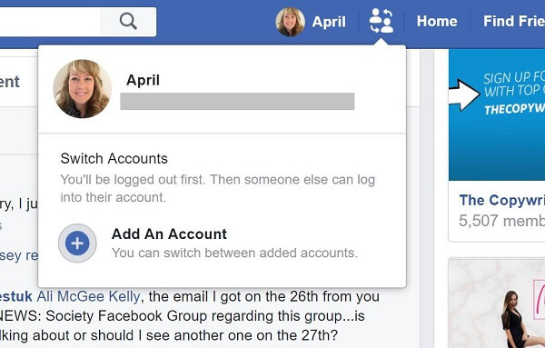 O Facebook parece estar testando um botão que permite aos usuários alternar rapidamente entre contas.