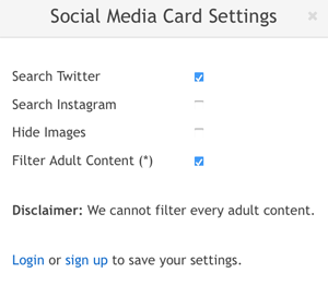 configurações de cartão de mídia social