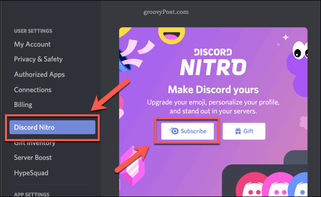 Botão de inscrição Discord Nitro