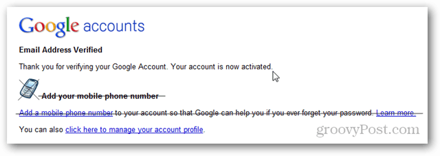 endereço de e-mail da conta do Google verificado