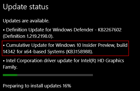 Atualização do Windows 10 KB3158988 para pré-visualização Build 14342 para PCs
