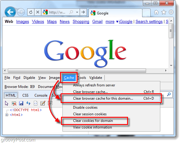 Como limpar o cache e os cookies do Internet Explorer 9 para sites individuais