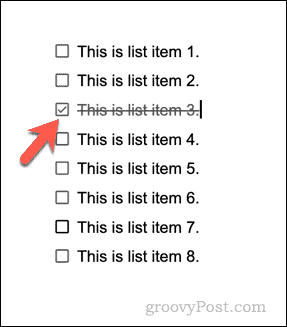 Um exemplo de lista de verificação no Google Docs