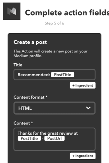 Você também pode criar um miniaplicativo IFTTT para recomendar uma postagem do Medium em sua própria conta do Medium.