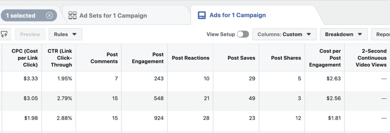 criar relatório personalizado de progresso de lead no Facebook Ads Manager, etapa 6