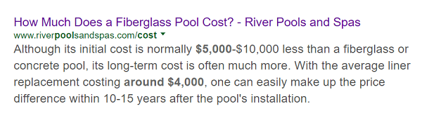 O artigo da River Pools sobre o custo de uma piscina de fibra de vidro aparece primeiro em uma pesquisa desse tópico.