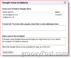 Captura de tela do convite do Google Voice