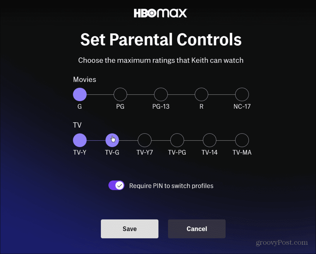 Controles dos pais no HBO Max