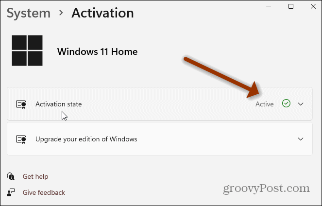 Página de configurações de ativação do Windows 11