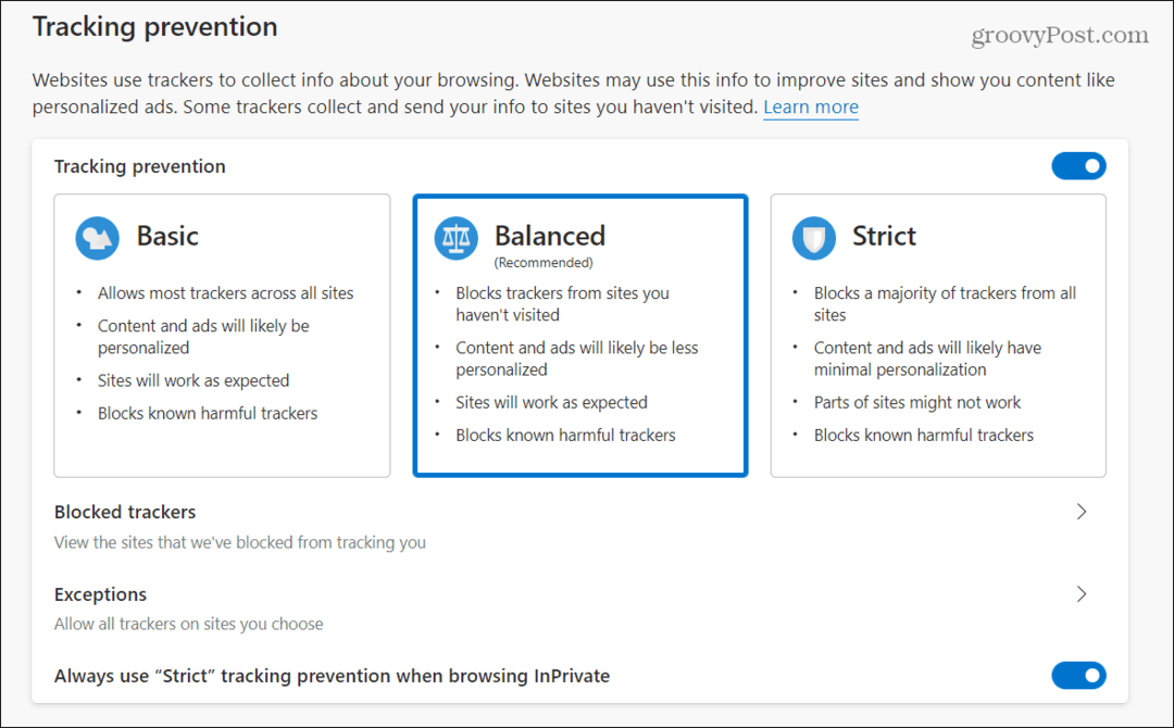 Como gerenciar a prevenção de rastreamento no Microsoft Edge