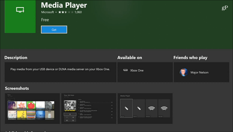 Aplicativo Media Player Xbox One