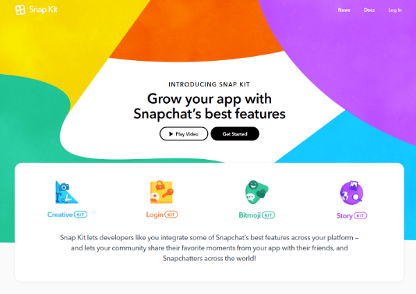 Snap Inc. introduziu o Snap Kit, um kit de desenvolvedor completo que permite aos fabricantes de aplicativos trazerem algumas das melhores partes do Snapchat para seus aplicativos.