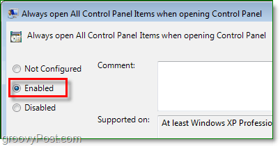 ativar a opção para abrir sempre todos os itens do painel de controle no Windows 7