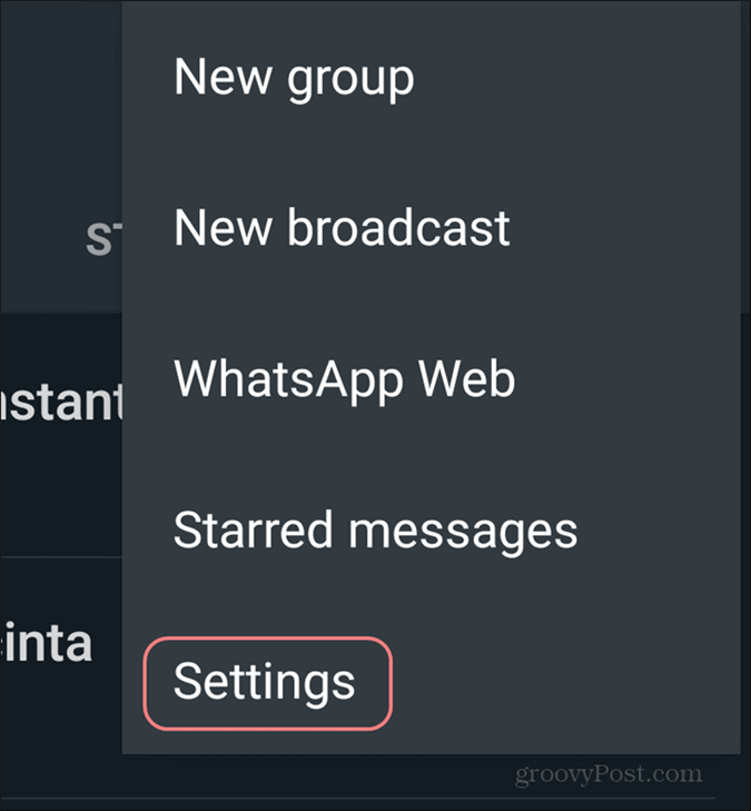 Excluir configurações da conta do WhatsApp