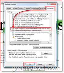 Como limpar automaticamente arquivos temporários do navegador IE7 na imagem de saída