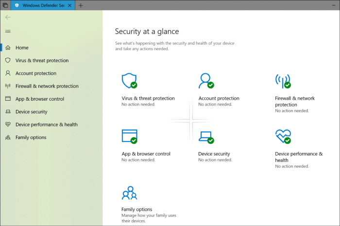 Atualização fluente do design do Windows Defender Security Center
