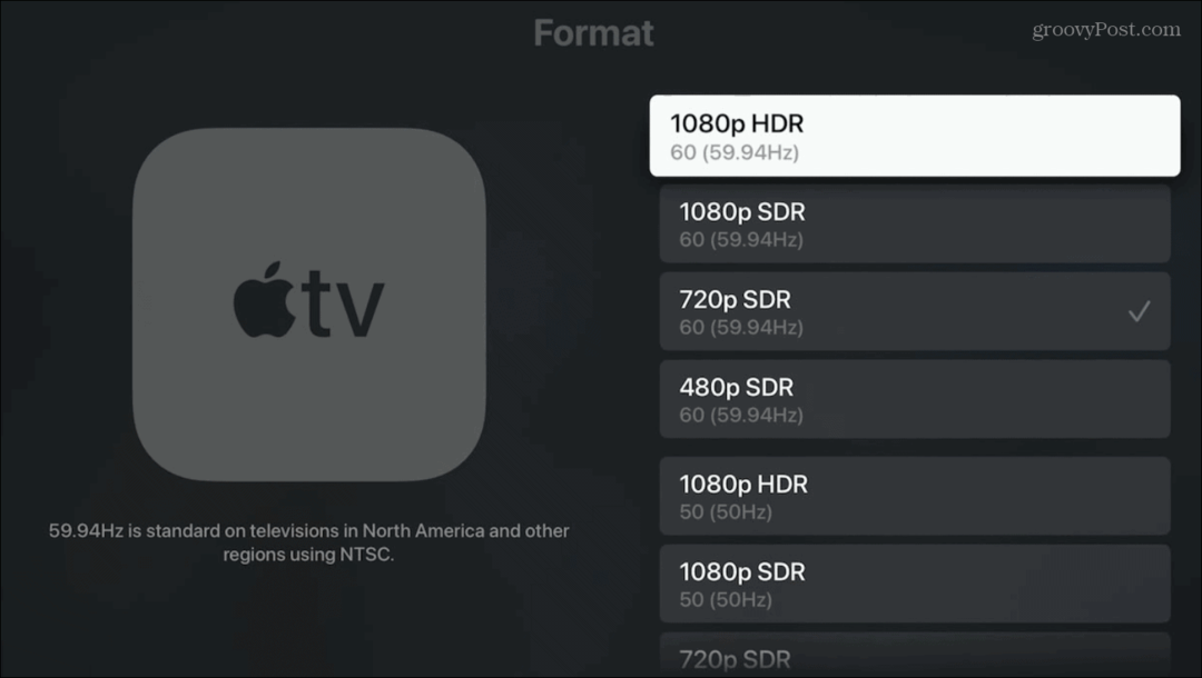 Altere a resolução da tela da Apple TV