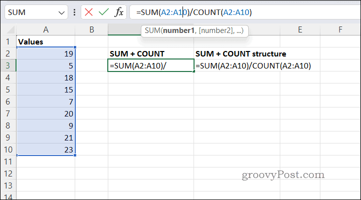 Calculando médias usando SUMCOUNT no Excel