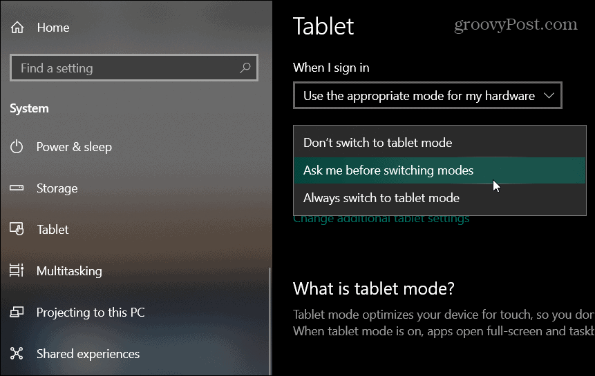 configurações do tablet windows 10