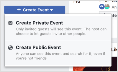 Criar opções de lista suspensa de eventos na página de eventos do Facebook