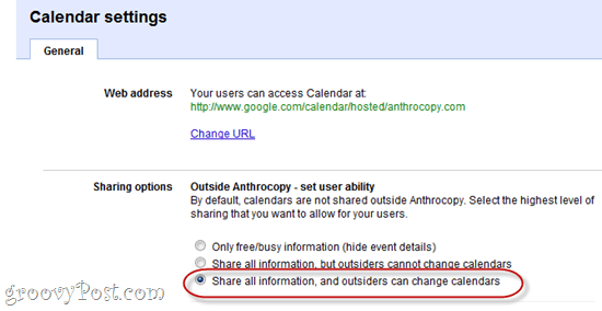 Mostrar URL do endereço privado Calendário do Google Apps