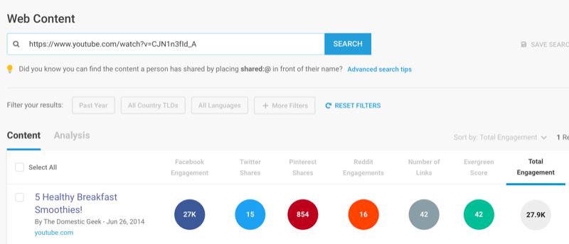 analise o vídeo do YouTube com o BuzzSumo