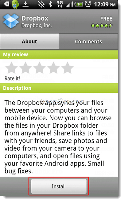 Instalação do Dropbox para Android