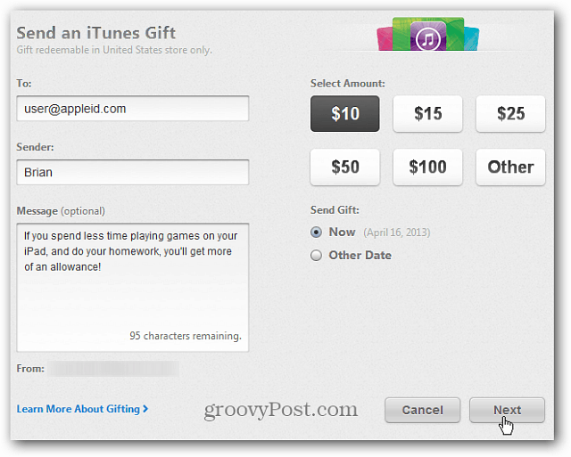 Como enviar cartões-presente virtuais do iTunes a partir de dispositivos iTunes ou iOS