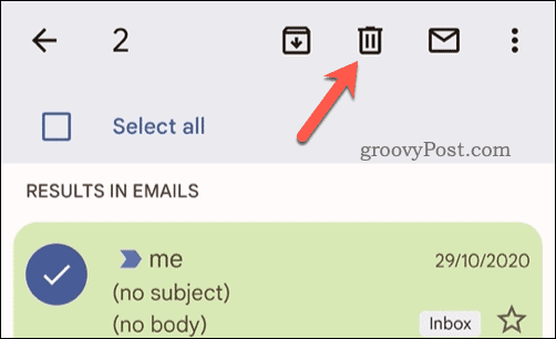 Excluindo e-mails selecionados no Gmail no celular