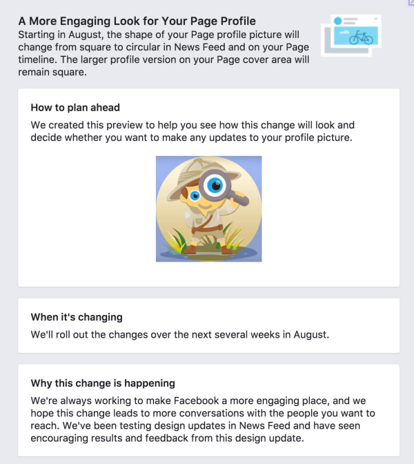O Facebook está mudando as fotos do perfil da página de quadradas para circulares.