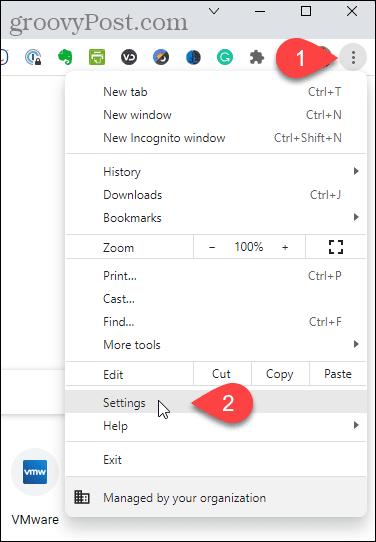 Selecione Configurações no menu do Chrome