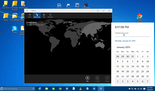 Habilite o calendário oculto, o relógio e o espartano no Windows 10