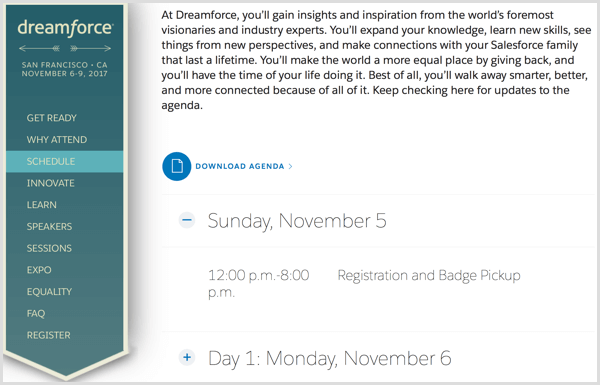 programação do site do evento dreamforce