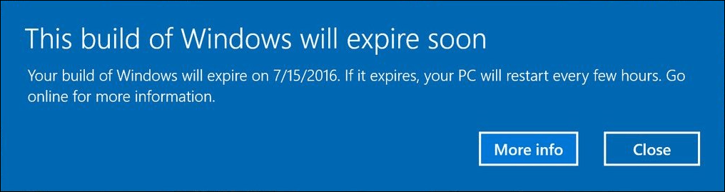 O Windows 10 Insider Preview cria alertas para usuários com notificações de expiração