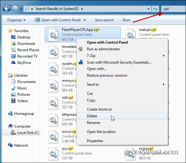 Remover itens de terceiros não utilizados do painel de controle do Windows 7