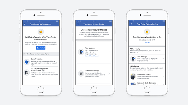 O Facebook simplificou o fluxo de configuração que permite aos usuários estabelecer uma autorização de dois fatores e eliminou a necessidade de registrar um número de telefone para proteger uma conta.