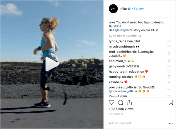 Postagem da Nike no Instagram que promove IGTV