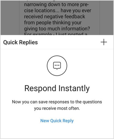 Toque em Nova Resposta Rápida ou no ícone + para configurar sua primeira resposta.