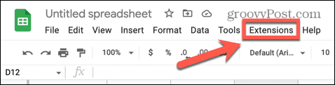 menu de extensões do Google Sheets