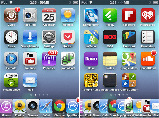 Seis e 10 ícones no iOS Dock