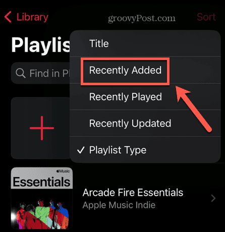 apple music classificar por adicionado recentemente