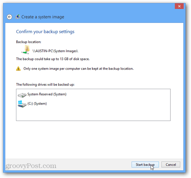 Windows 8 iniciar backup