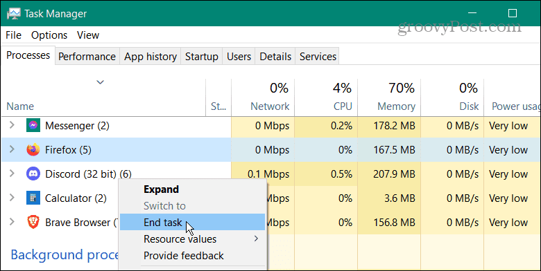 encerrar o gerenciador de tarefas do processo do Firefox