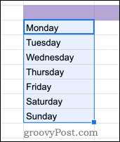 Dias da semana no Planilhas Google