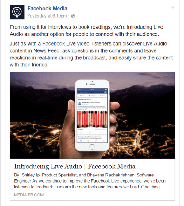 O Facebook introduziu uma nova maneira de entrar ao vivo no Facebook com áudio ao vivo.