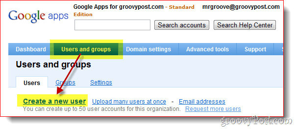 Criar usuário do Google Apps