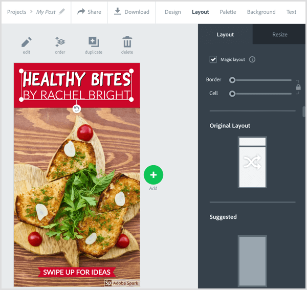 Selecione um layout no Adobe Spark Post.
